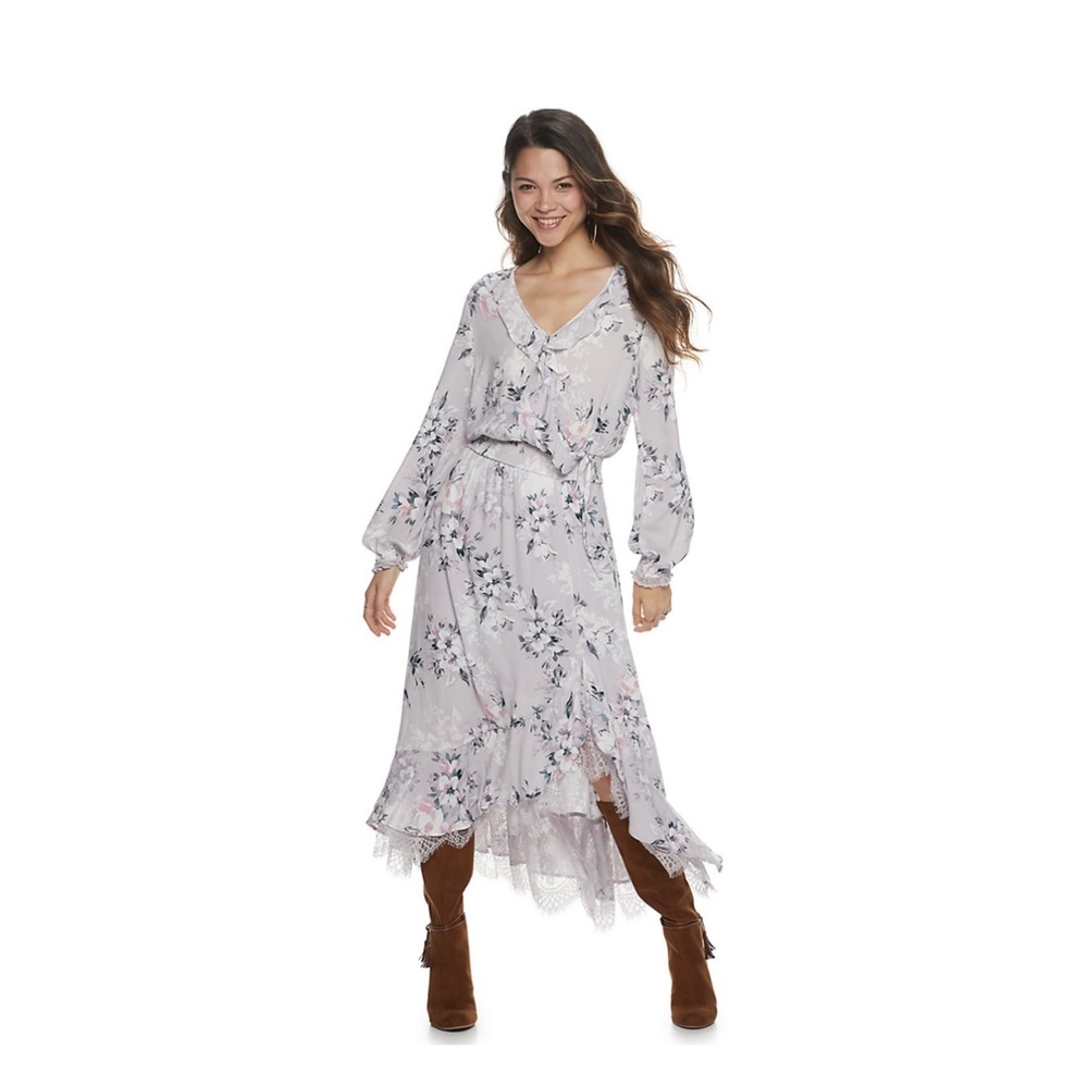 NWT American Rag Mesh Lace & Moet Maxi Dress Gray Floral Juniors Size M